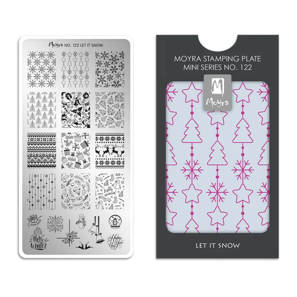 Moyra Mini stamping plade 122 Let it snow 6x12 cm – til små negle