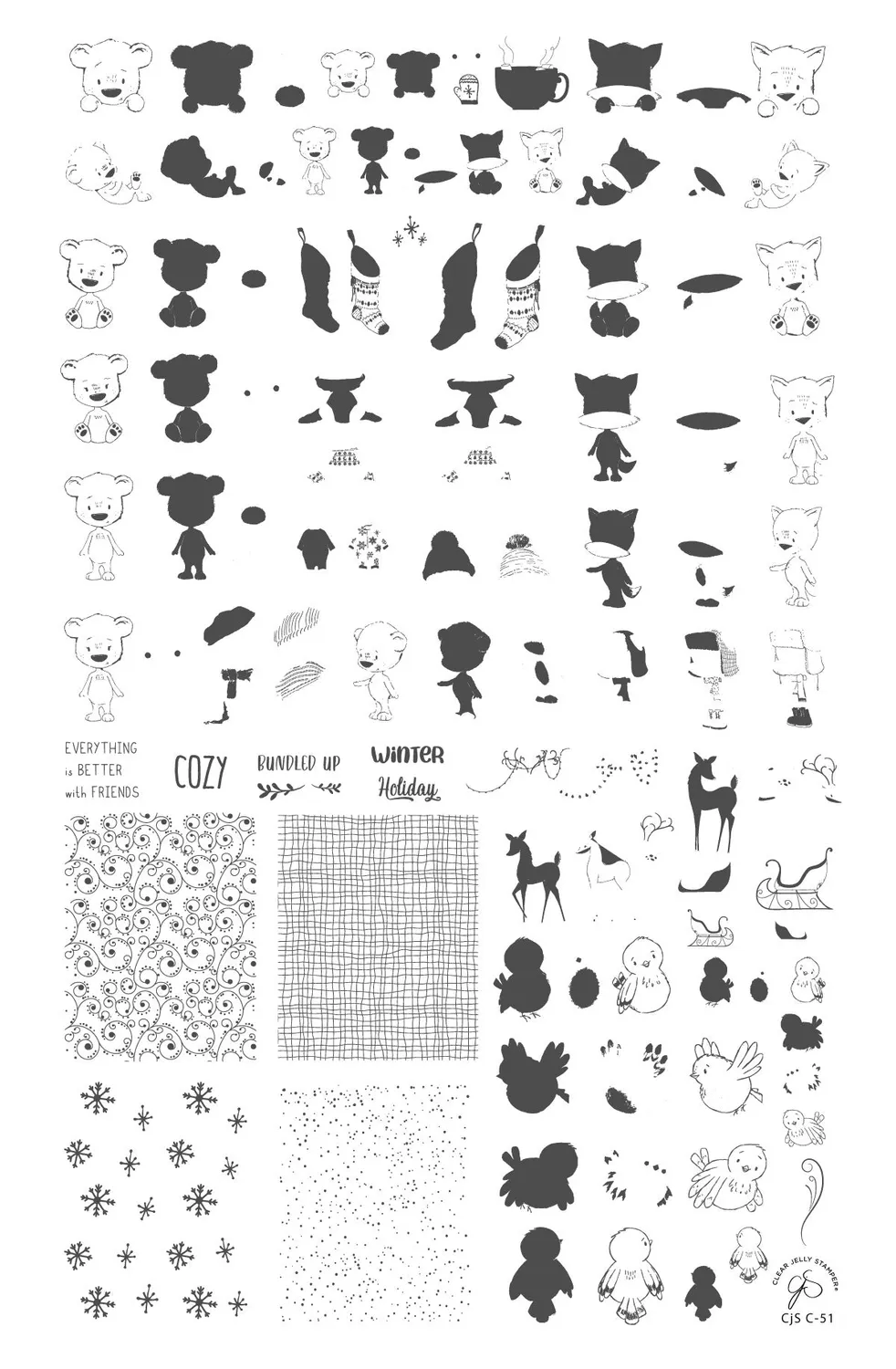 Clear Jelly Stamper CjSC-51 Cozy Friends stempelplade stor