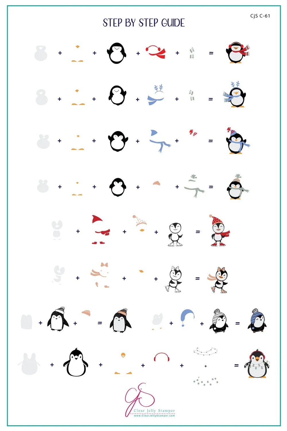 Clear Jelly Stamper CjSC-61 Playful Penguins stampingplade 14x9