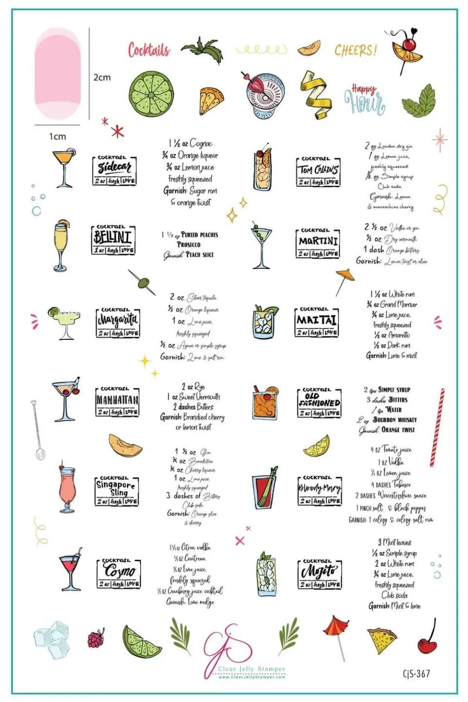 Clear Jelly Stamper CjS-367 Happy Hour stampingplade cocktail