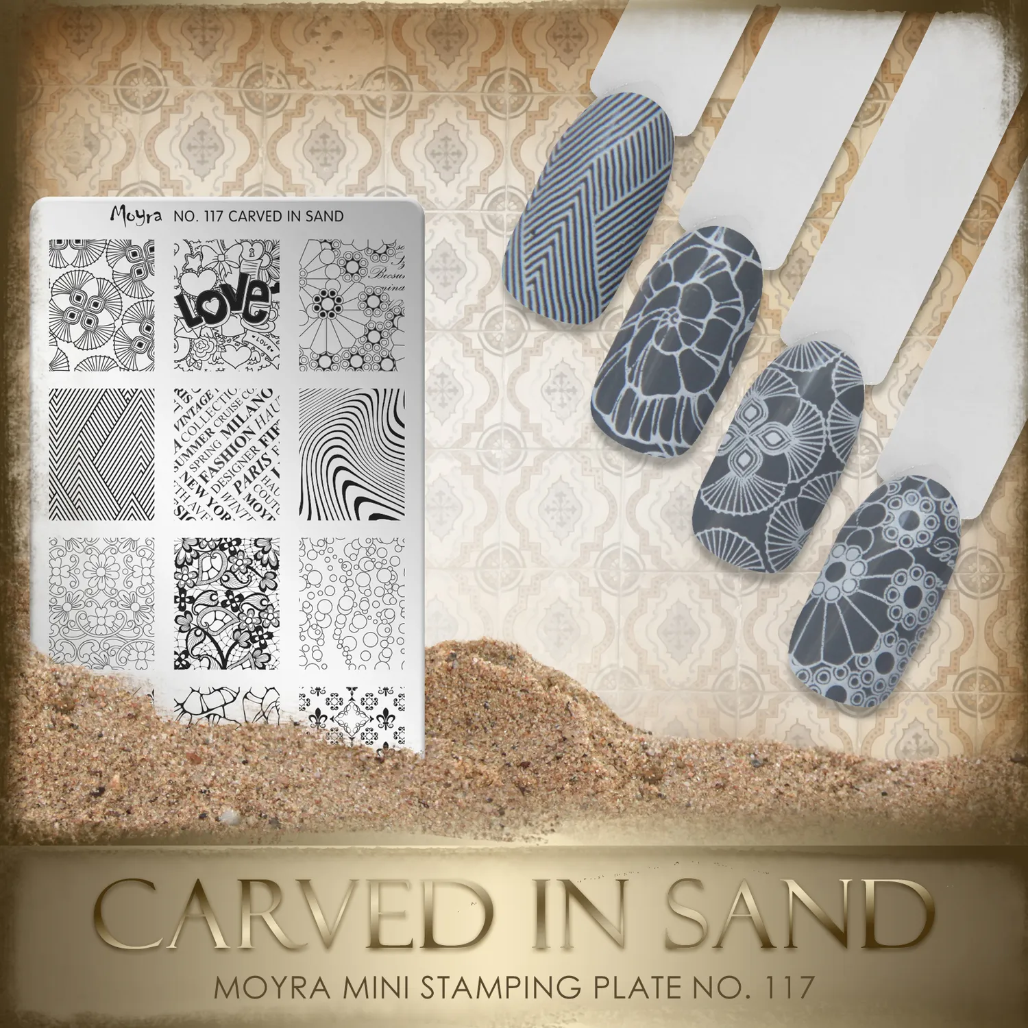 Moyra Mini Stamping Plate 117 stempelplade Carved in Sand