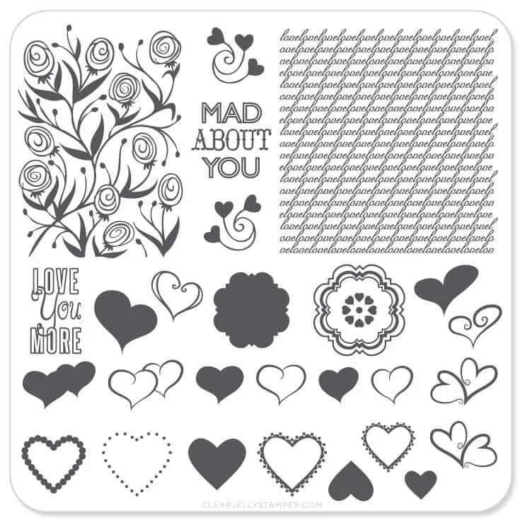 Clear Jelly Stamper V-04 Layers of Love stampingplade hjerter