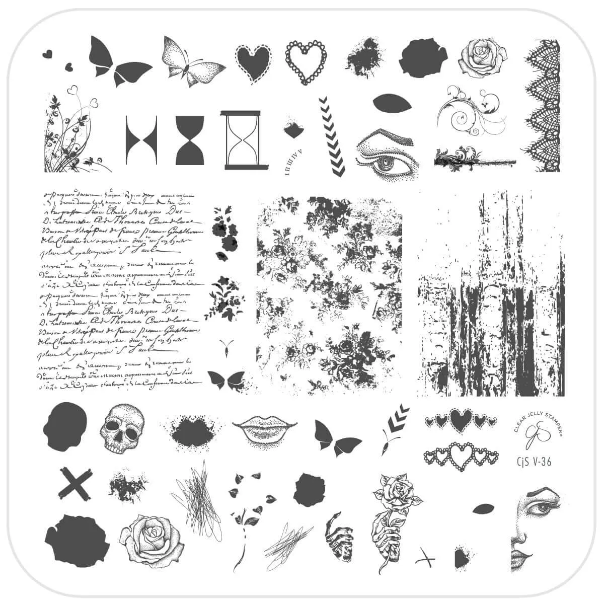 Clear Jelly Stamper V-36 My Edgy Valentine stamping plate 8x8