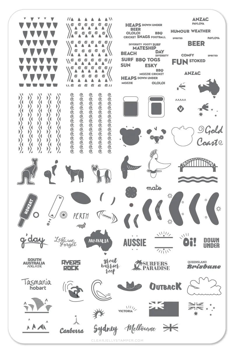 Clear Jelly Stamper LC-28 Land Down Under stempelplade stor australien