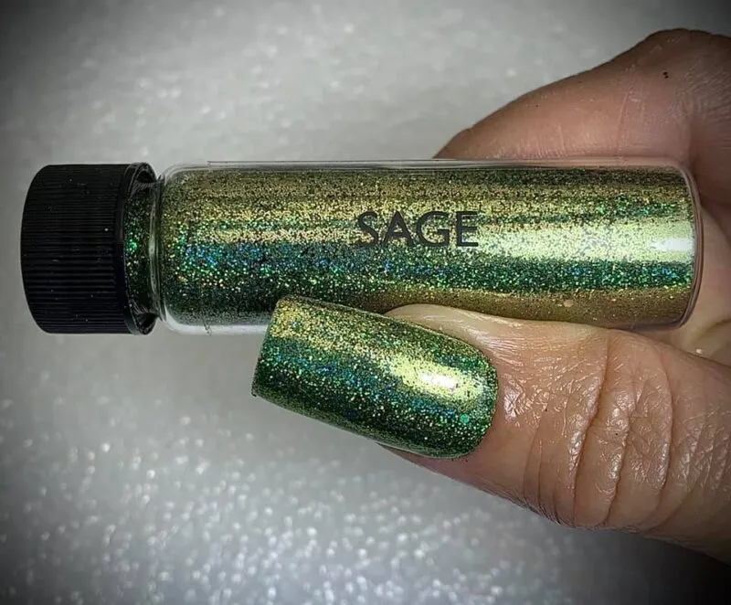 Indigo Nails Sage glitter til negle – støvet glans
