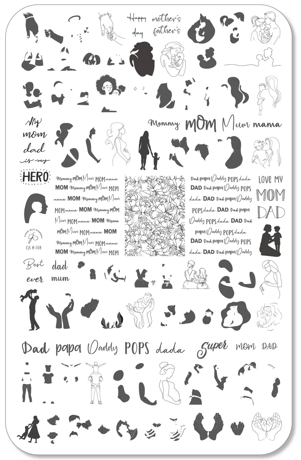 Clear Jelly Stamper CJSH-108 Mom and Dad's Day stamping plade