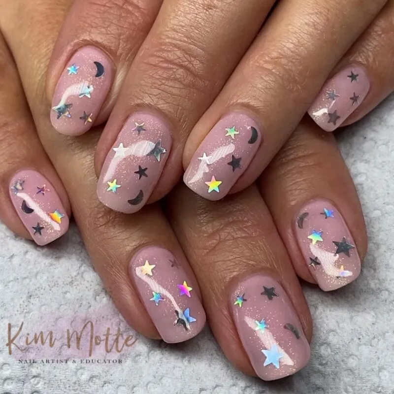 Beautystones Silver Holo Moon & Stars neglepynt