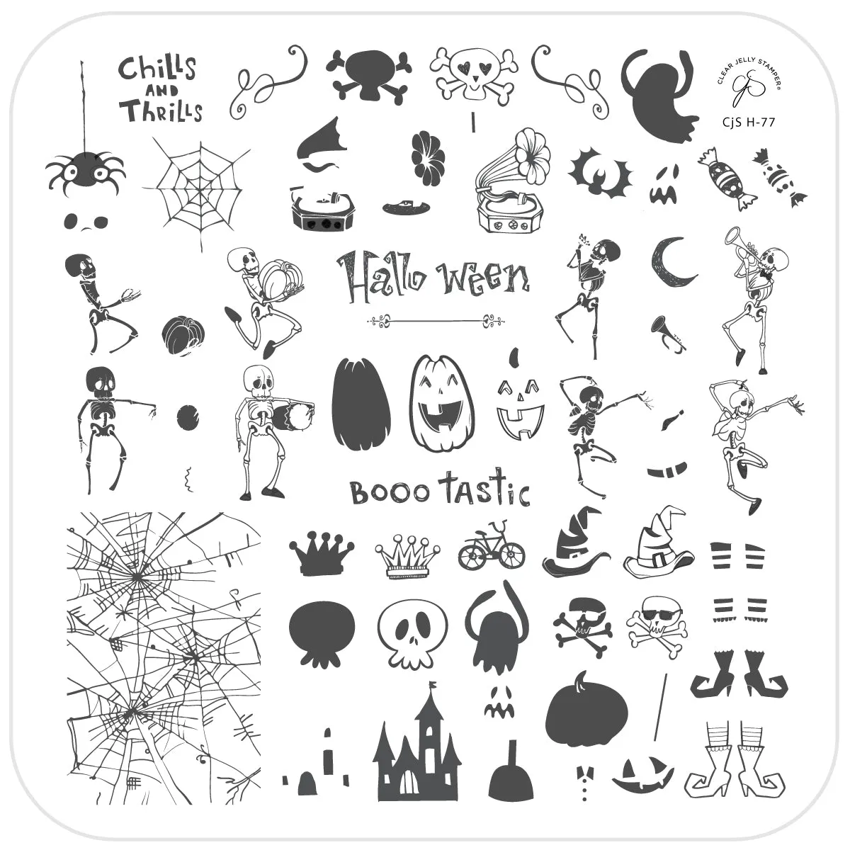 Clear Jelly Stamper CjS-H-77 Bootastic stamping plade 8x8cm halloween