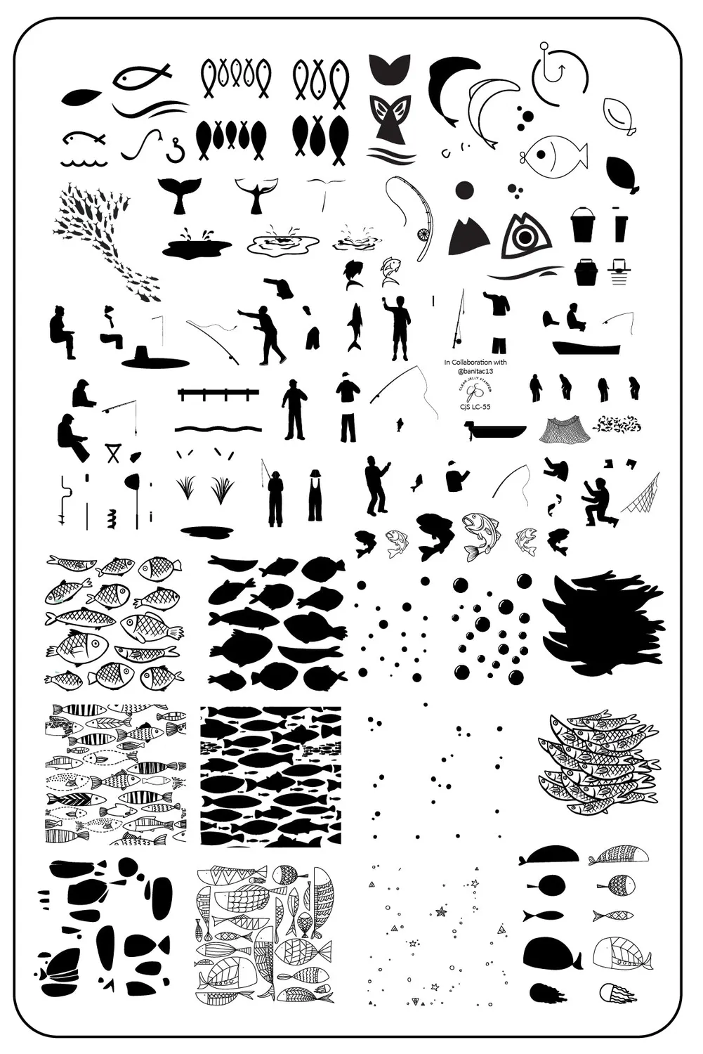 Clear Jelly Stamper LC-55 Gone Fishing stamping plade fiskemotiv