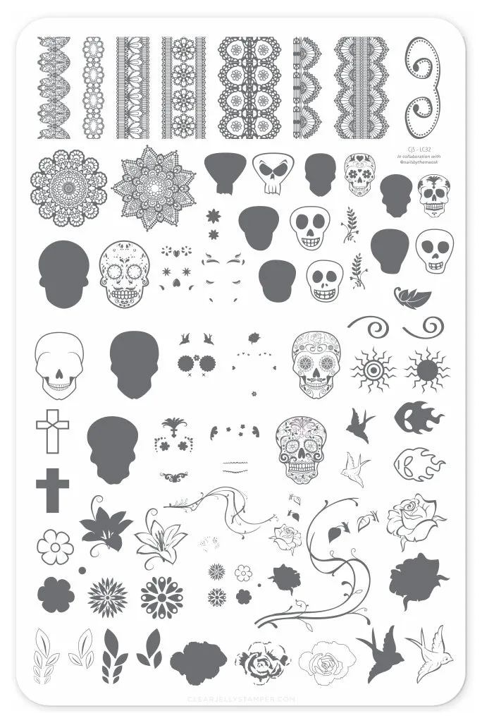 Clear Jelly Stamper LC-32 Calaveras stempelplade stor skull