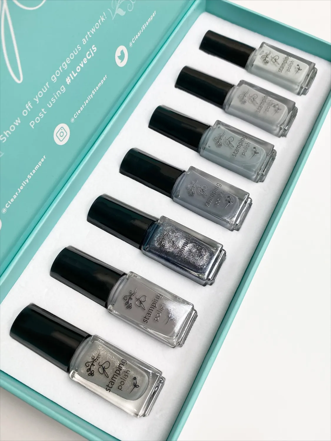 Clear Jelly Stamper 7 Shades of Grey stamping lak 7x5ml grå