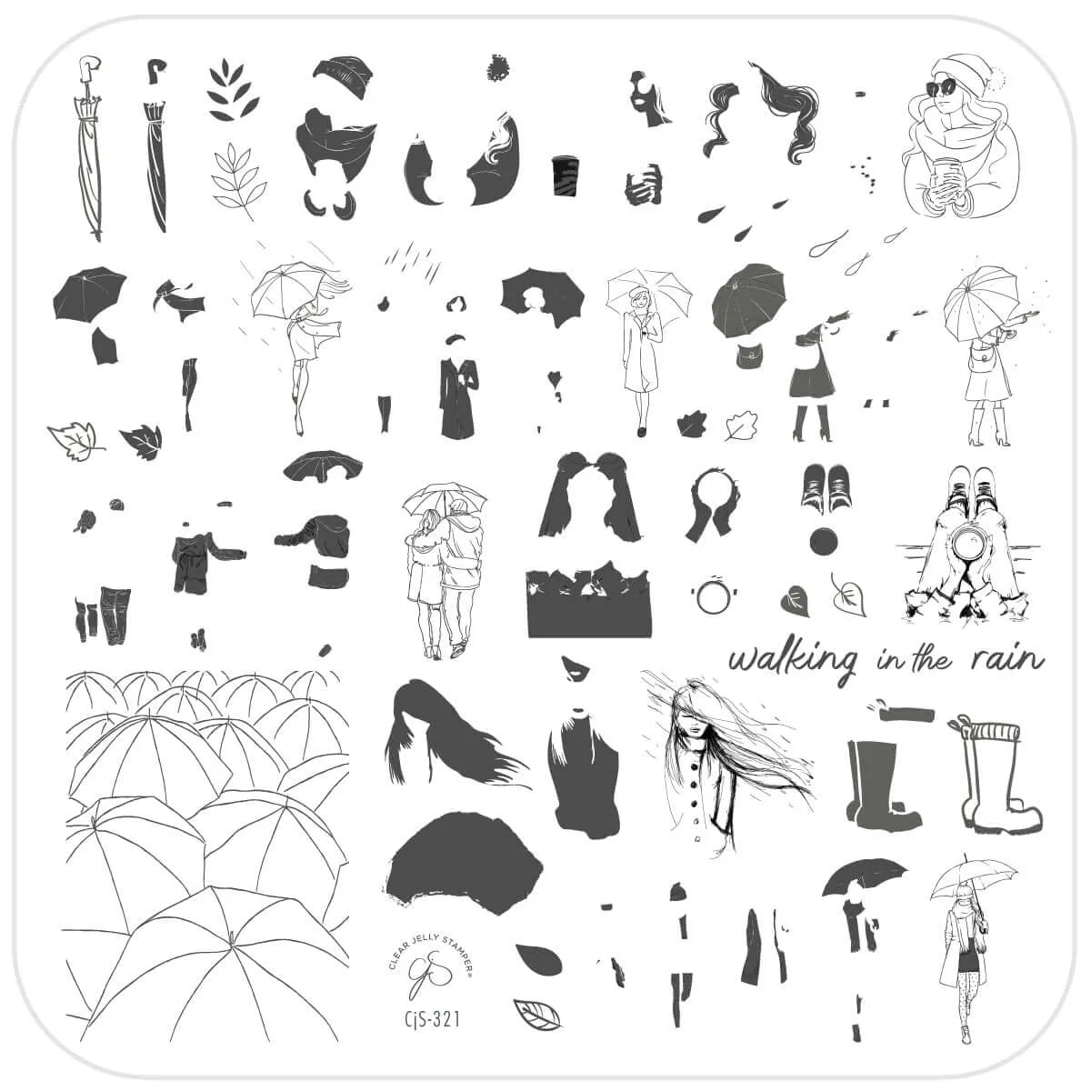 Clear Jelly Stamper CjS-321 Walking in the Rain stampingplade 8x8 cm