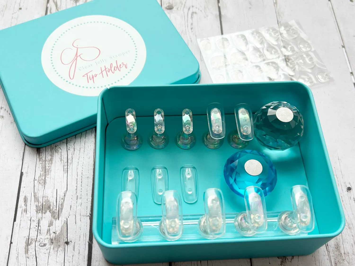 Clear Jelly Stamper CjS Demo Tip Tin tipholder 10 tips metaldåse