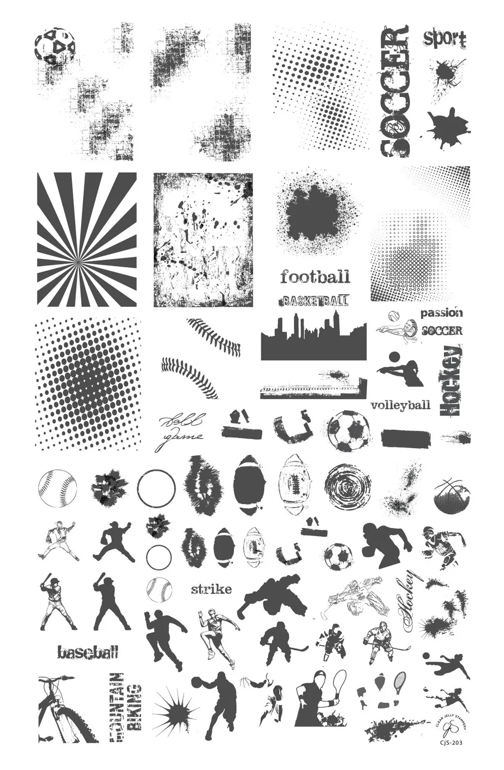Clear Jelly Stamper Grunge CjS-203 Sports stamping plade