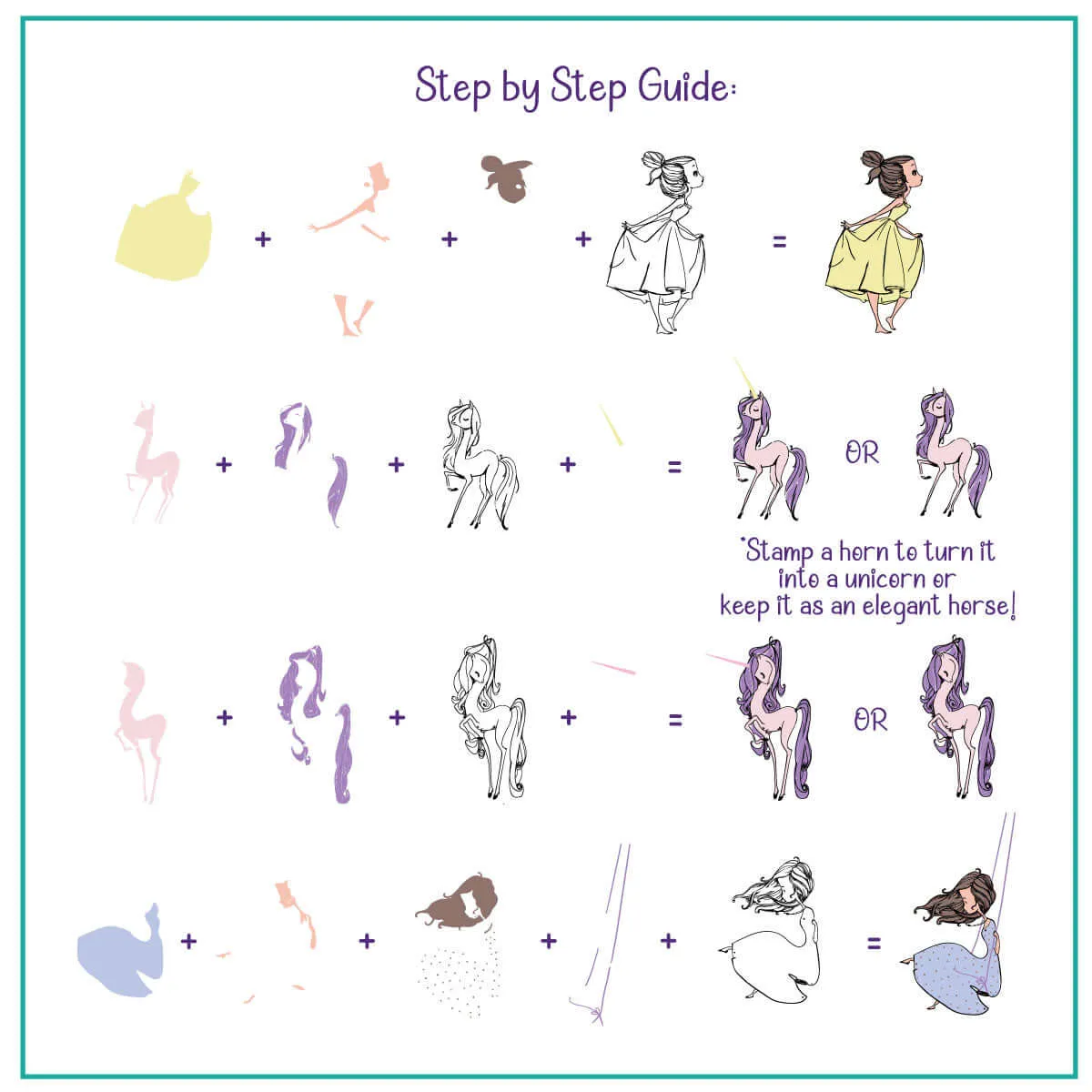 Clear Jelly Stamper CjS-300 Unicorn Princess negleplade 8x8 cm prinsesse