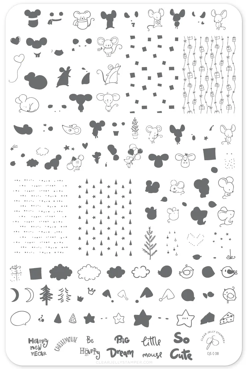 Clear Jelly Stamper CjSC-38 Merry ChrisMouse stamping plade mus