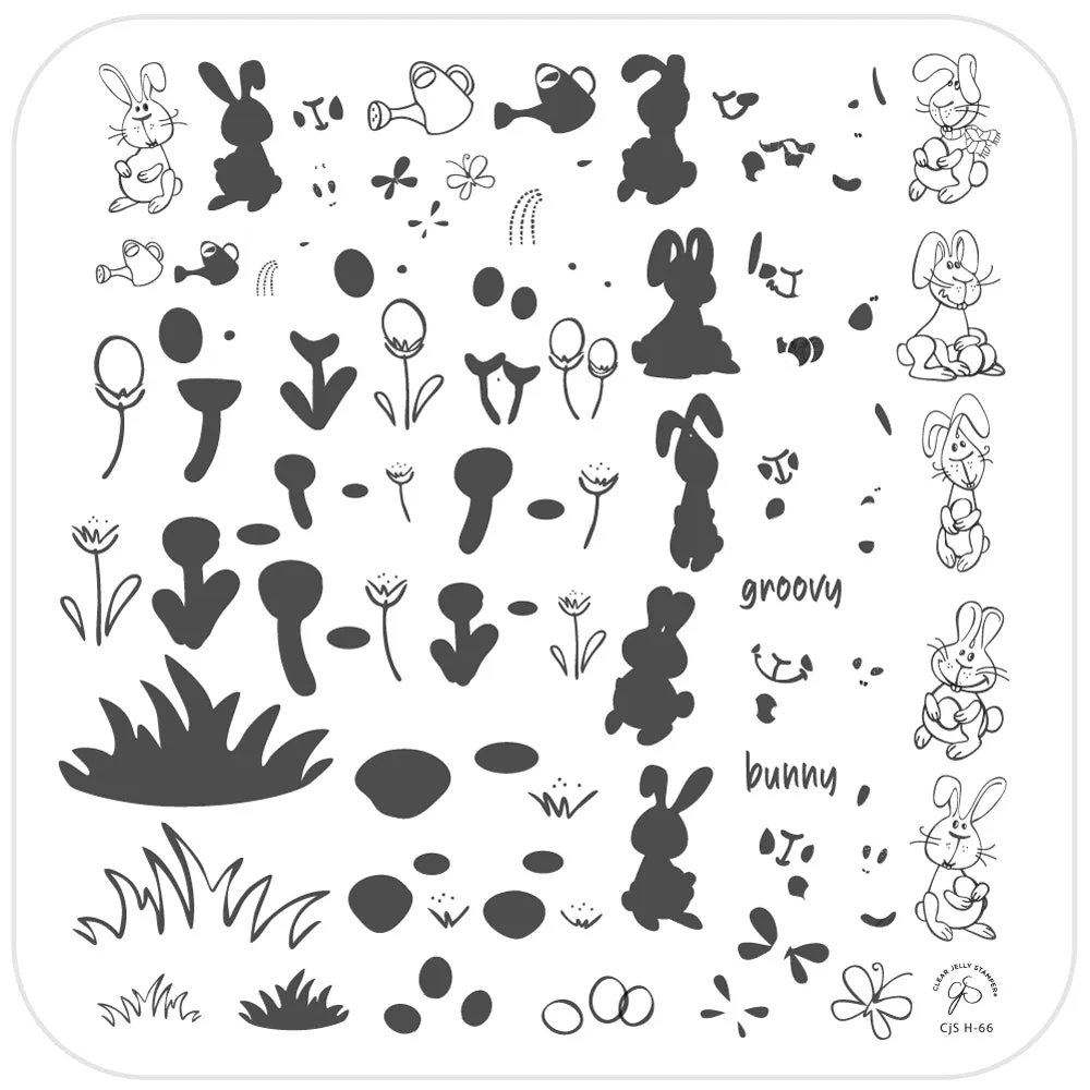 Clear Jelly Stamper CjSH-66 Groovy Bunny stampingplade 8x8