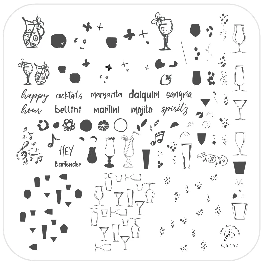 Clear Jelly Stamper 152 Hey Bartender stamping plade 8x8 drinks