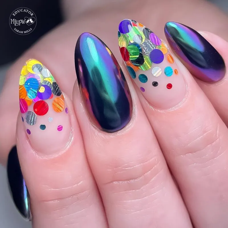 Indigo Nails Circles Rainbow Holo neglitter