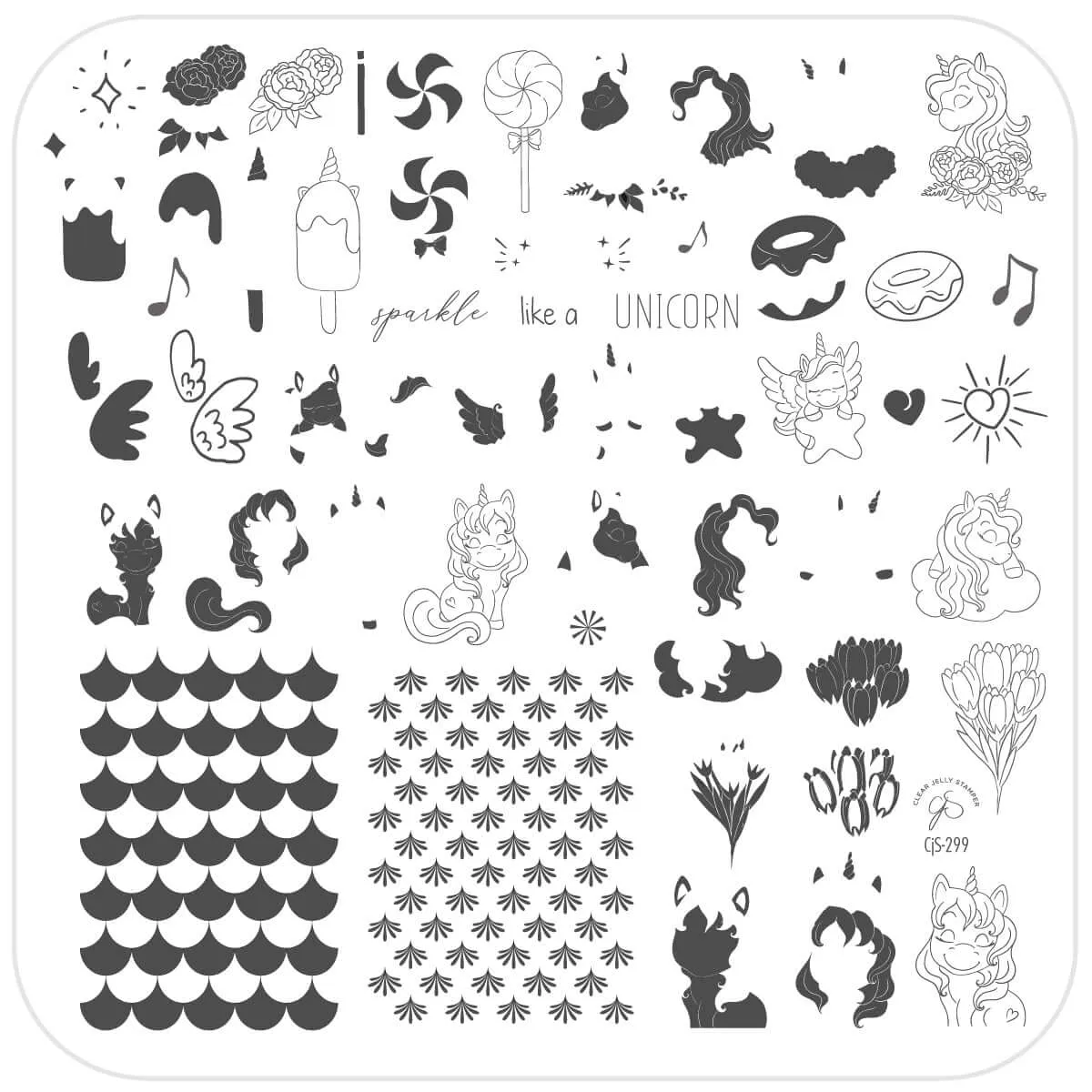 Clear Jelly Stamper CjS-299 Unicorn stamping plade 8x8