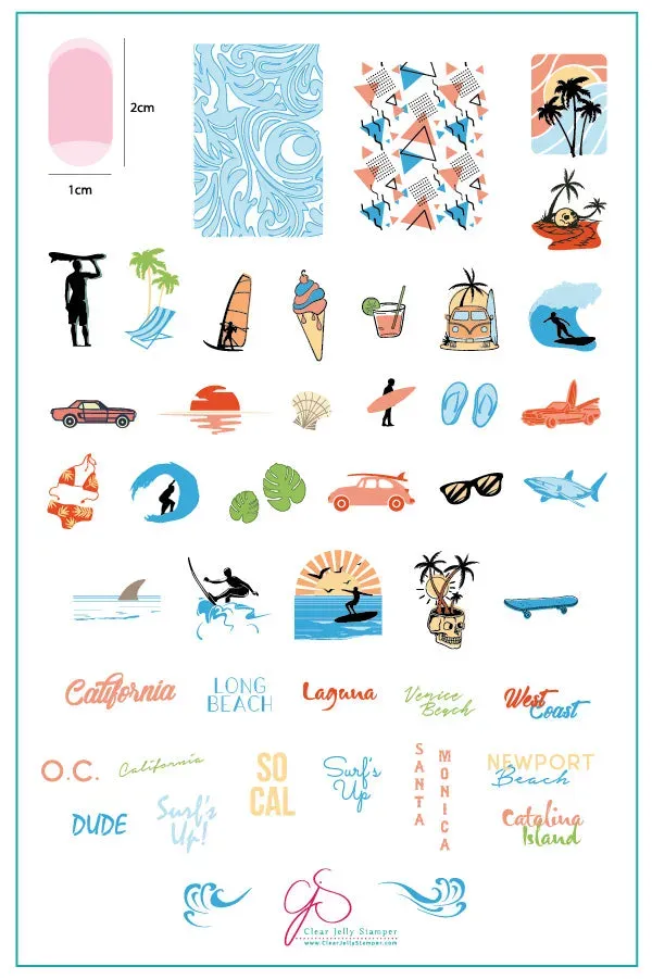 Clear Jelly Stamper CjS-129 Surf's Up stampingplade California