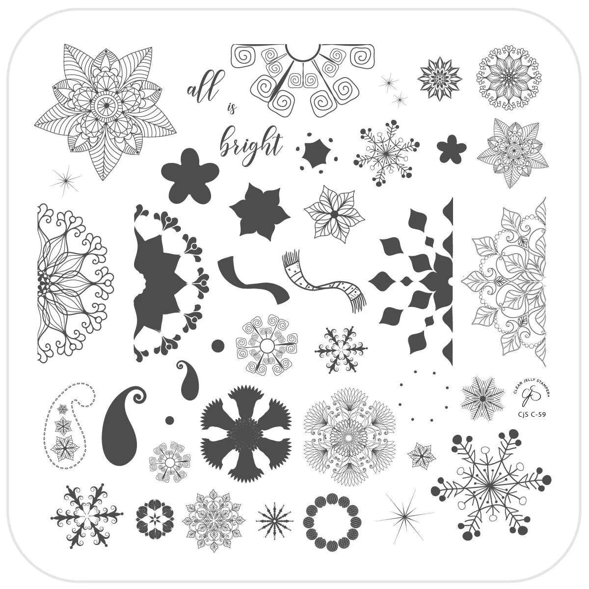 Clear Jelly Stamper All Is Bright CjSC-59 stampingplade 8x8 snefnug