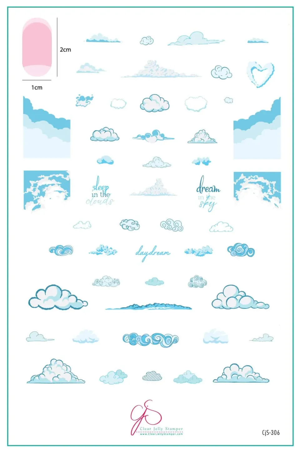 Clear Jelly Stamper CjS-306 Head in the Clouds stamping plade skyer