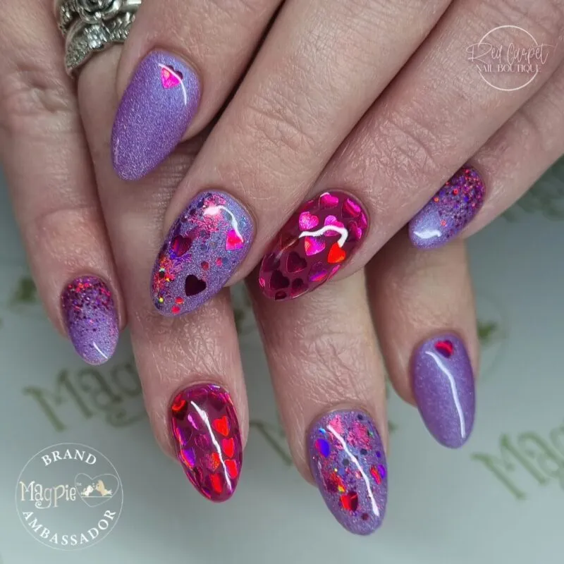 Beautystones Pink Holo Hearts neglepynt holo
