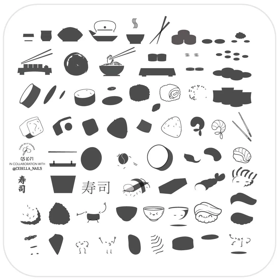 Clear Jelly Stamper CjSLC-71 Wok and Roll stampingplade sushi
