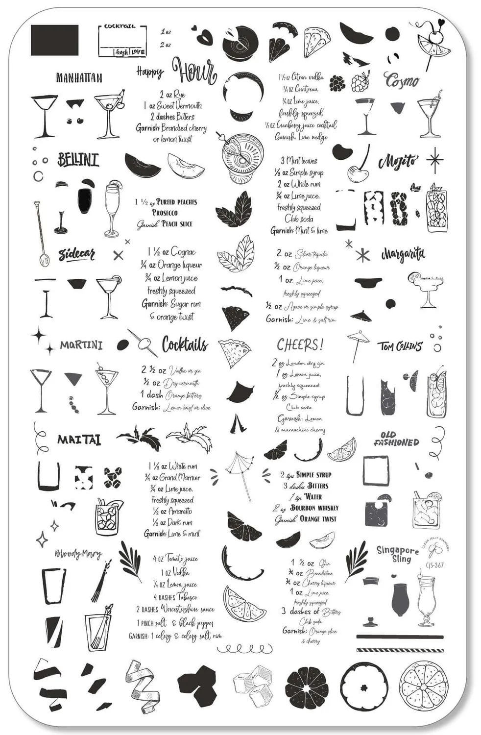 Clear Jelly Stamper CjS-367 Happy Hour stampingplade cocktail