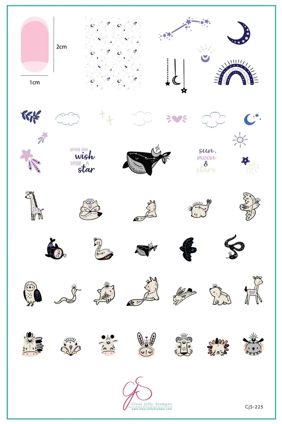 Clear Jelly Stamper Celestial Zoo CjS-225 stampingplade med dyr