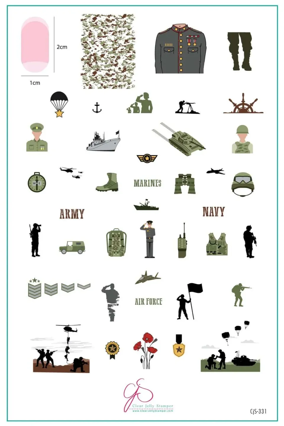 Clear Jelly Stamper CjS-331 Military stampingplade camouflage