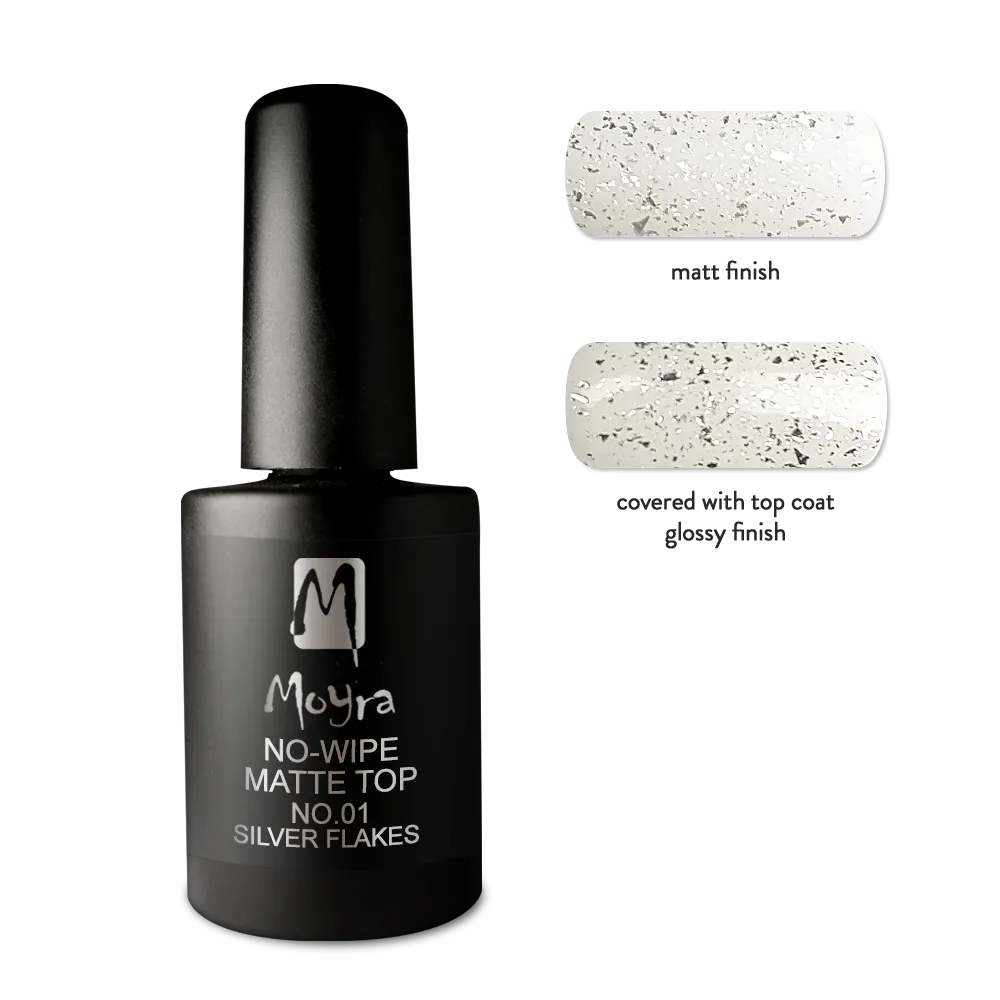 Moyra No-wipe mat topcoat No. 01 Silver flakes 10 ml flager