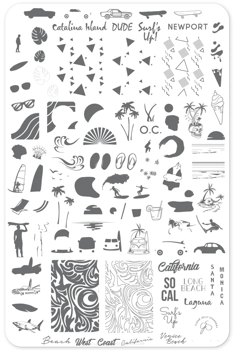 Clear Jelly Stamper CjS-129 Surf's Up stampingplade California