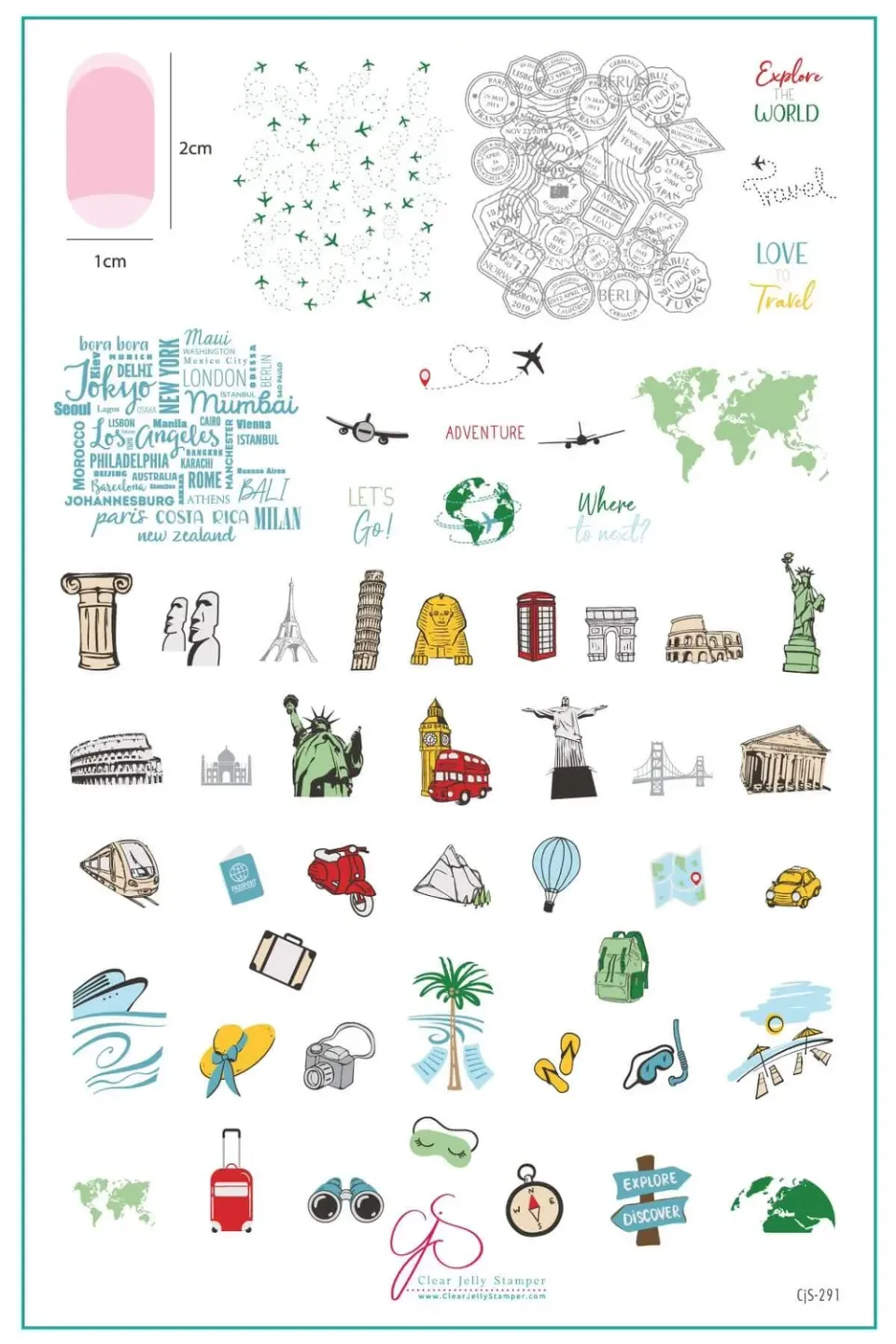 Clear Jelly Stamper CJS-291 Explore the World stamping plade rejse