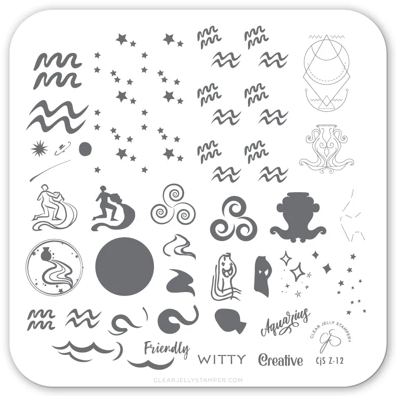 Clear Jelly Stamper CjSZ-12 Aquarius stamping plade 6x6 cm stjernetegn