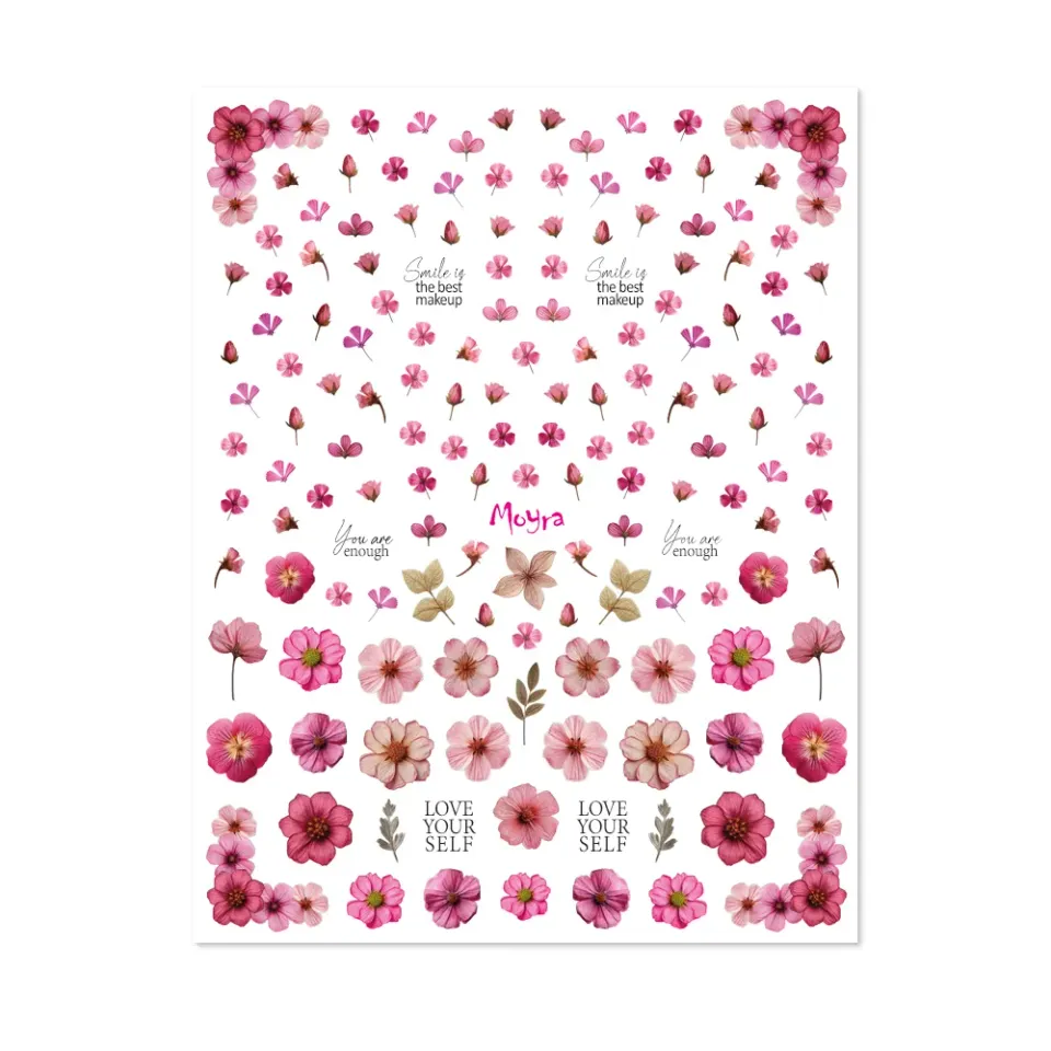 Moyra Watertransfer Selection 15 negleklistermærker tørrede blomster pink