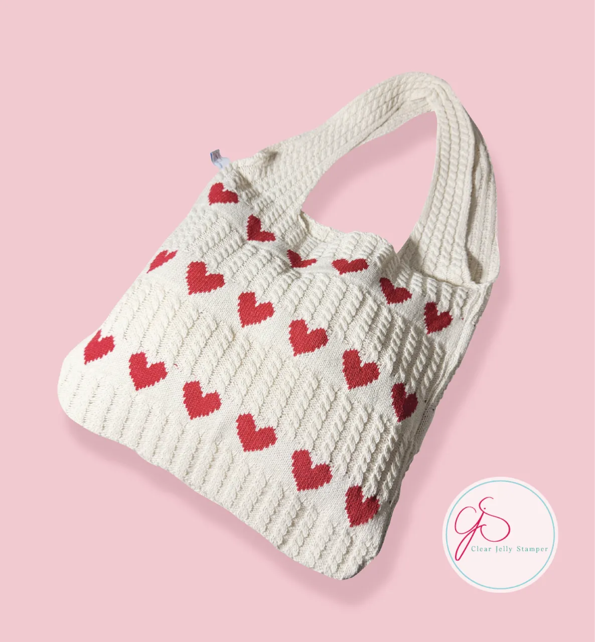 Clear Jelly Stamper CJS Crochet Bag hæklet taske Scarlett Red hjerter