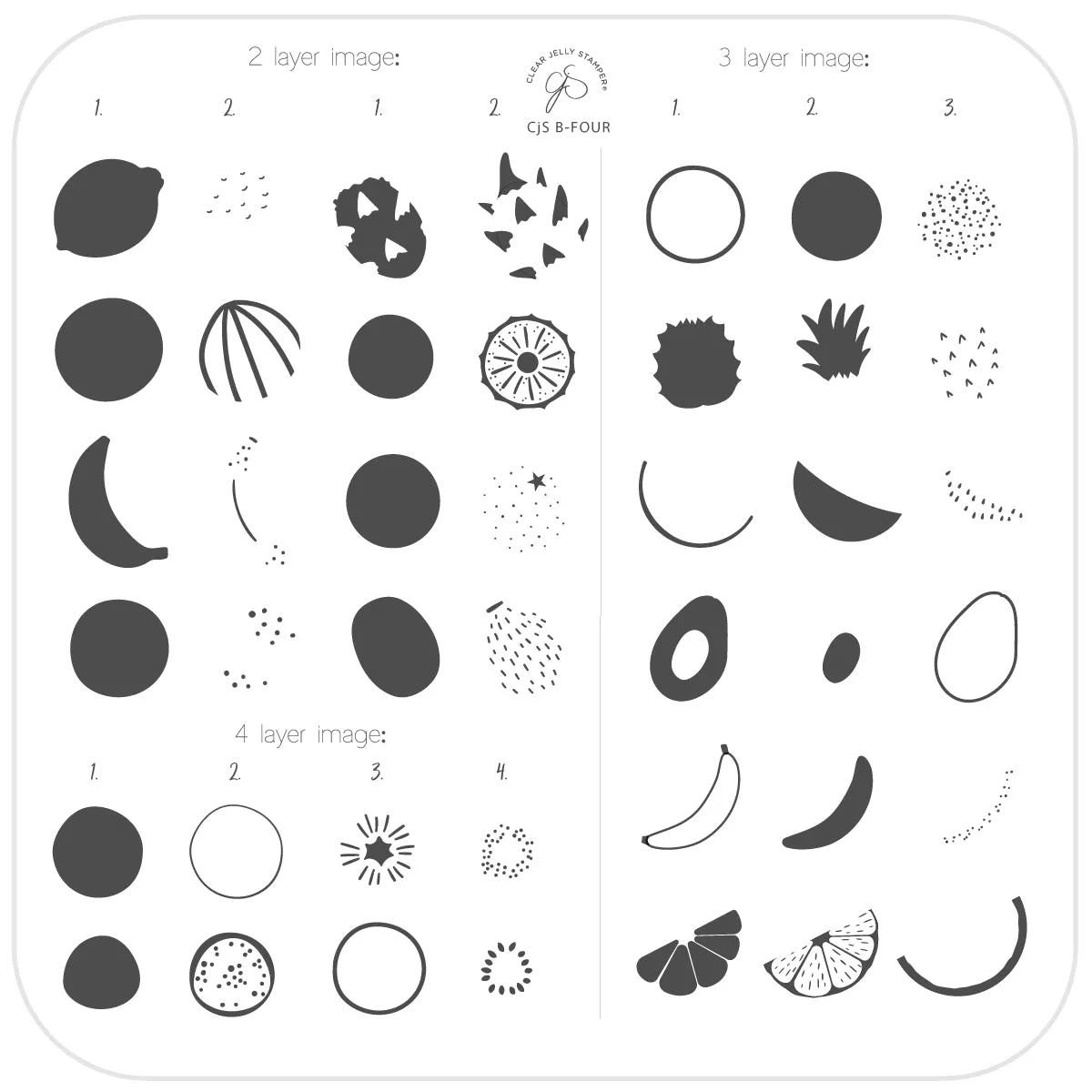 Clear Jelly Stamper Beginner CjS-B-FOUR stampingplade frugt 8x8