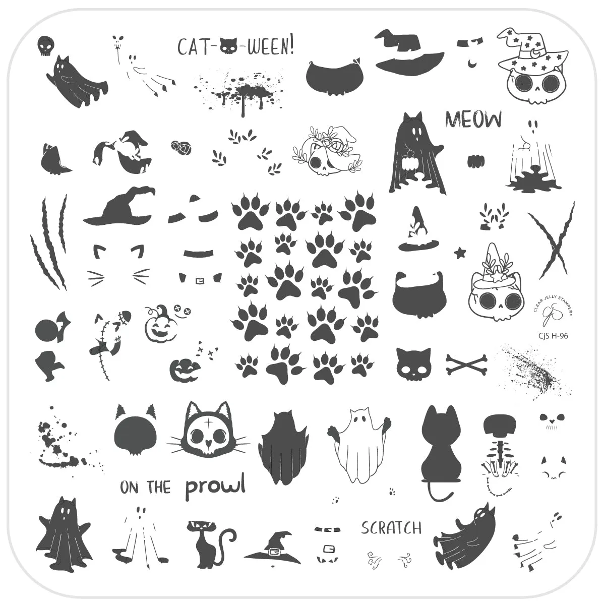 Clear Jelly Stamper Cat-O-Ween CjSH-96 stampingplade halloween