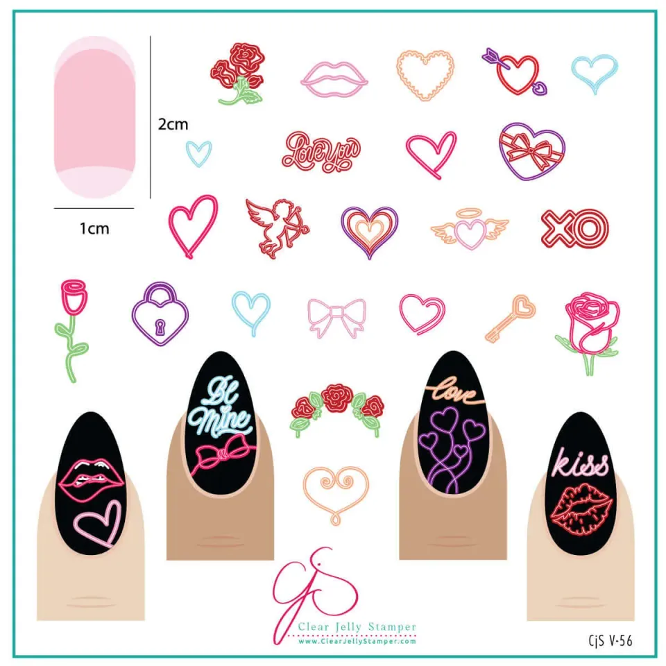 Clear Jelly Stamper Neon Love CjSV-56 stampingplade hjerter