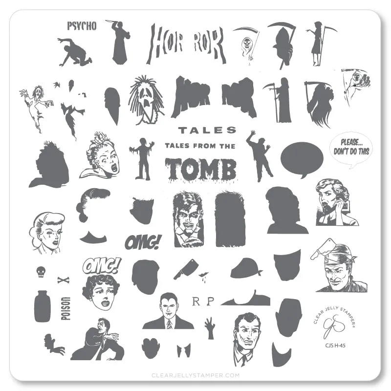 Clear Jelly Stamper Tales from the Tomb CjSH-45 stamping plate 8x8 halloween