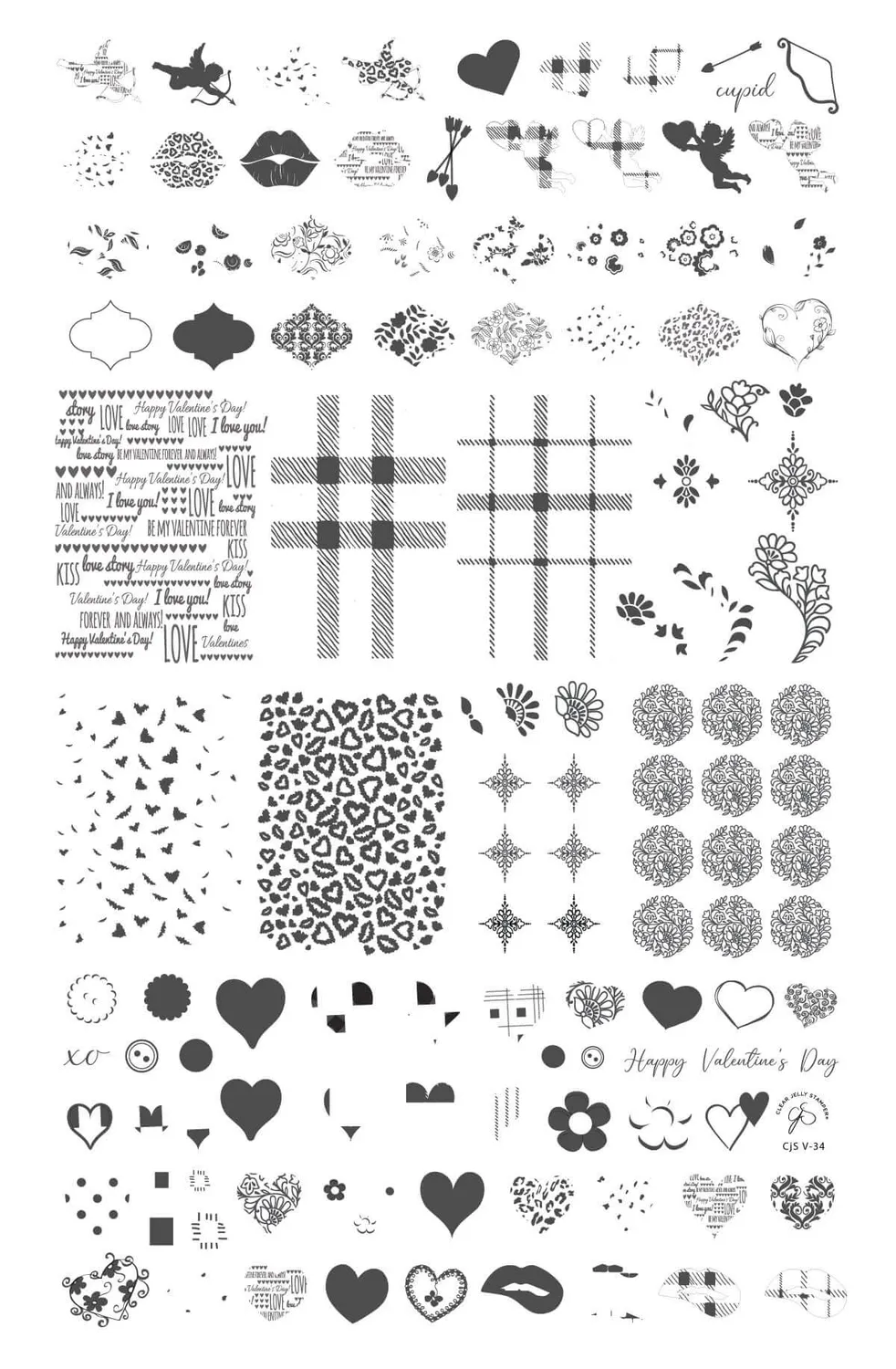 Clear Jelly Stamper Patterned Valentines CjSV-34 stemplingplade hjerter