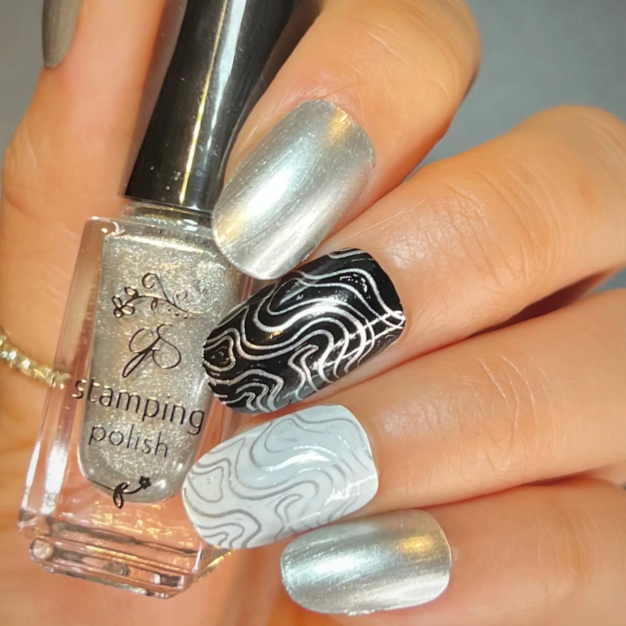 Clear Jelly Stamper 45 Molten Alloy stamping lak 5ml sølv metallic