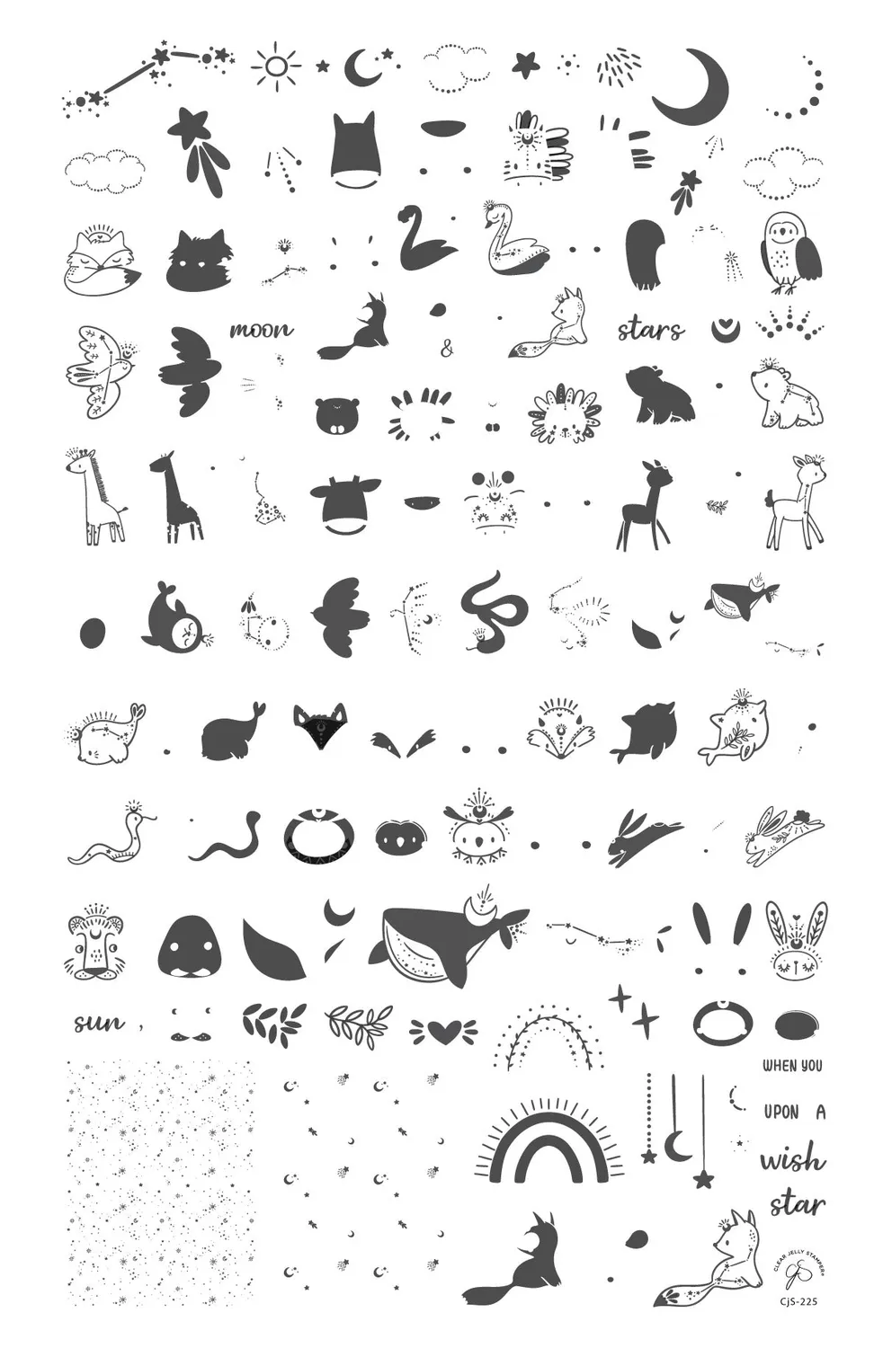 Clear Jelly Stamper Celestial Zoo CjS-225 stampingplade med dyr