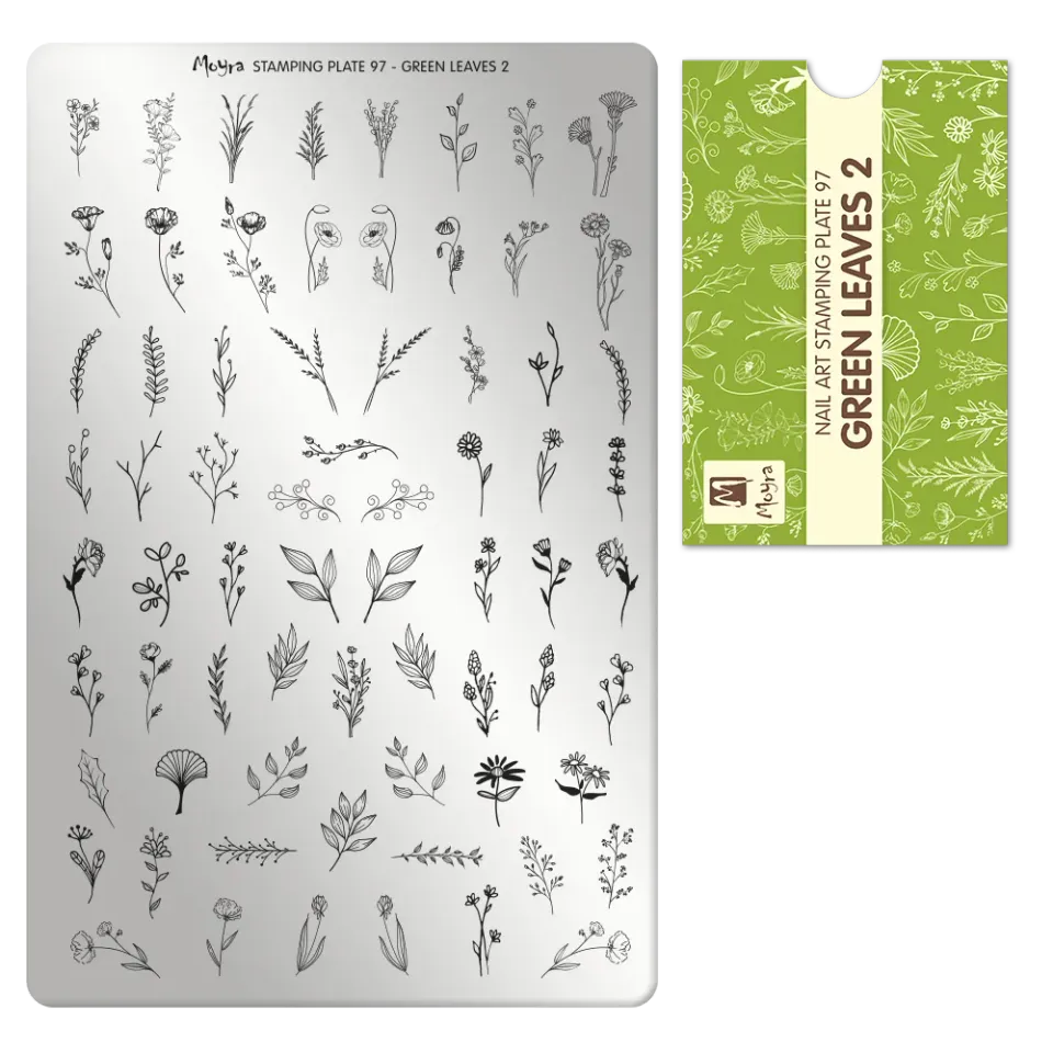 Moyra Stamping 97 Green Leaves 2 stampingplade stor
