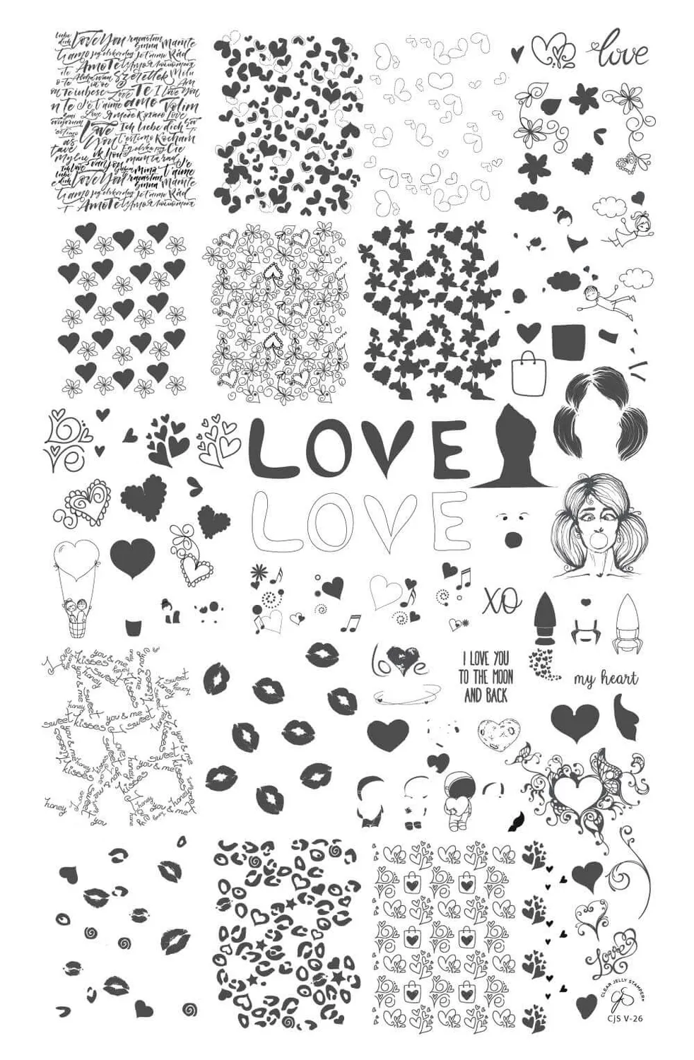 Clear Jelly Stamper CJSV-26 My Heart stampingplade hjerter