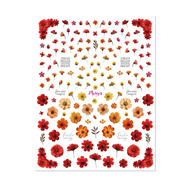 Moyra Watertransfer 16 negleklistermærker tørrede blomster rød