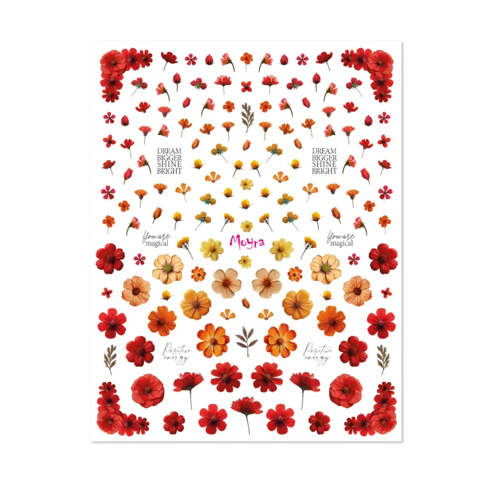 Moyra Watertransfer 16 negleklistermærker tørrede blomster rød