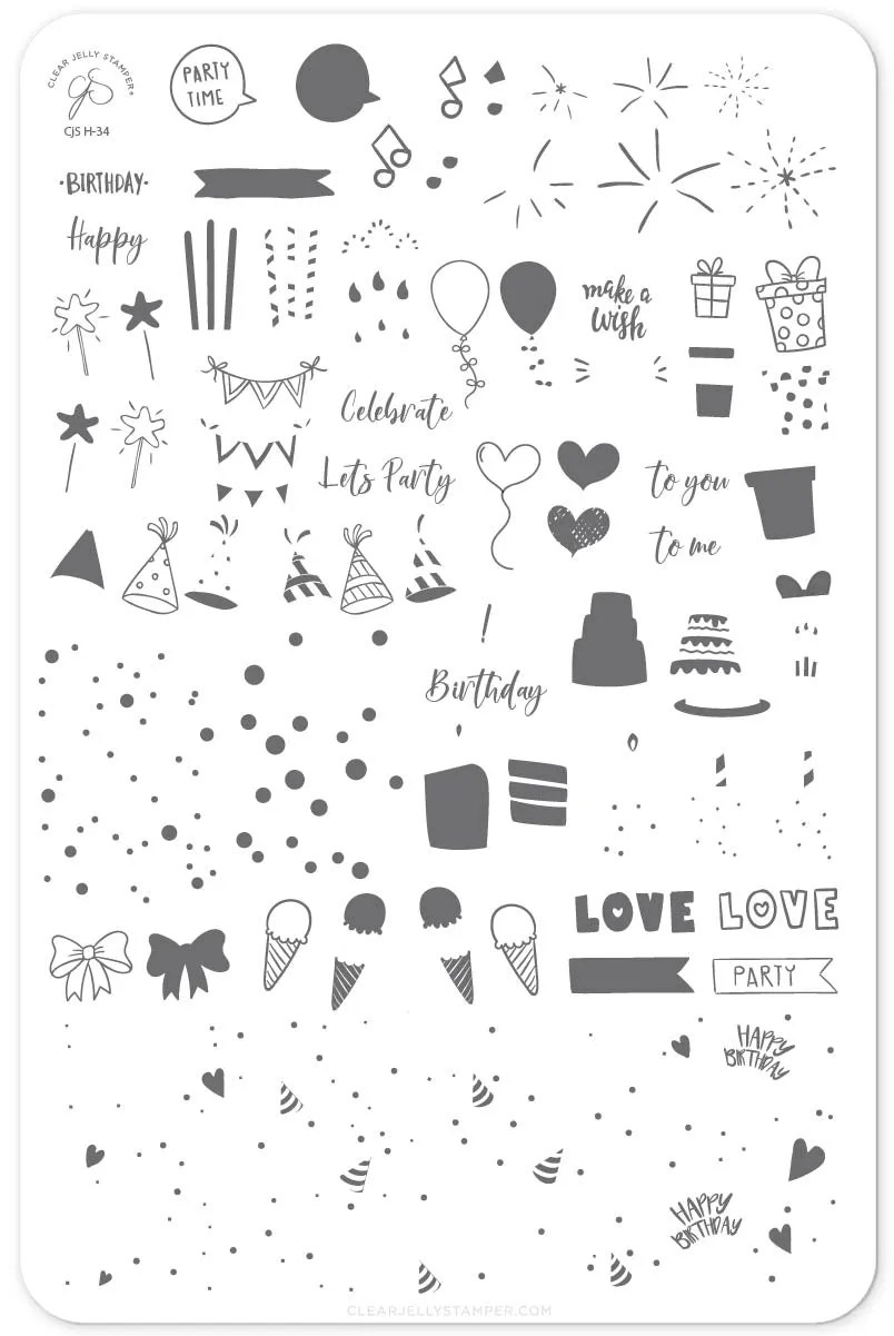 Clear Jelly Stamper H-34 Party Time stampingplade 14,5x9,5 cm